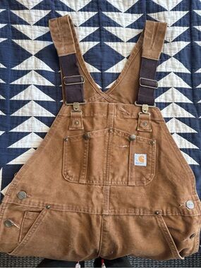 Carhartt Brown Canvas Work Overalls with Dark Brown Straps